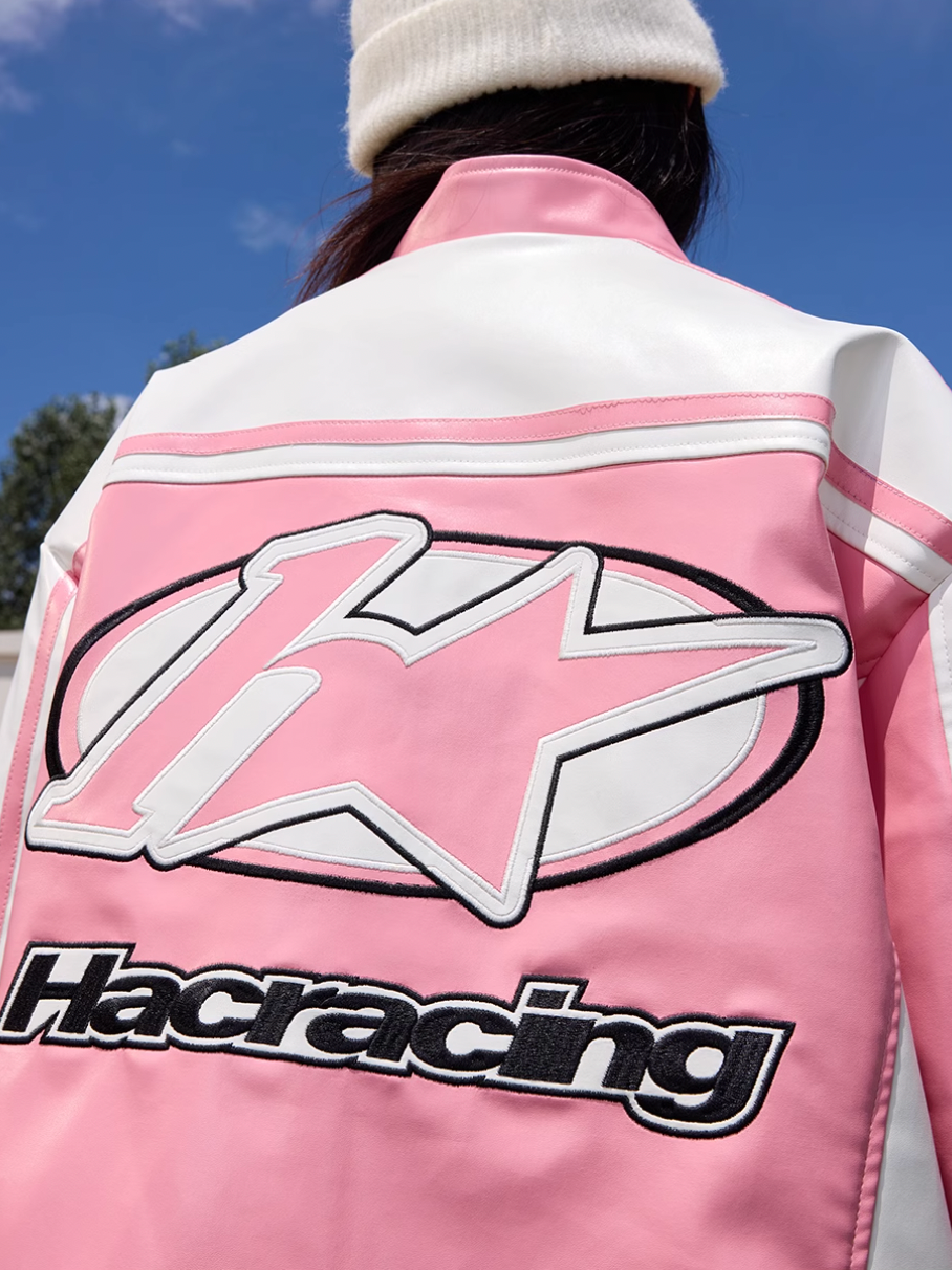 Harsh and Cruel Barbie Pink Embroidered Racing Jacket | Face 3 Face