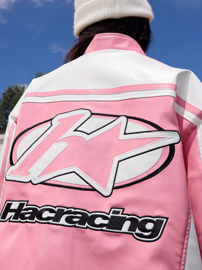 Harsh and Cruel Barbie Pink Embroidered Racing Jacket | Face 3 Face