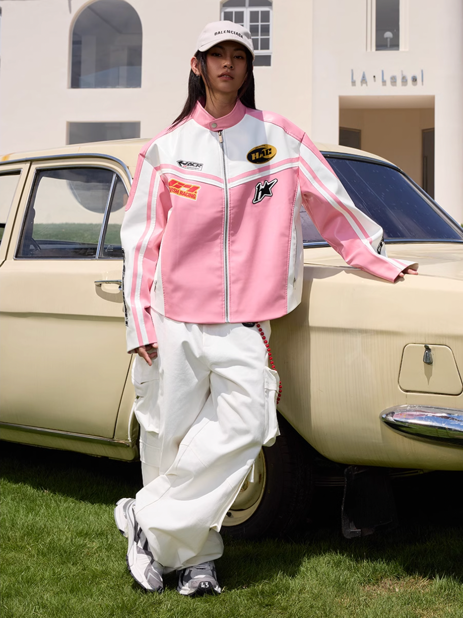 Harsh and Cruel Barbie Pink Embroidered Racing Jacket | Face 3 Face