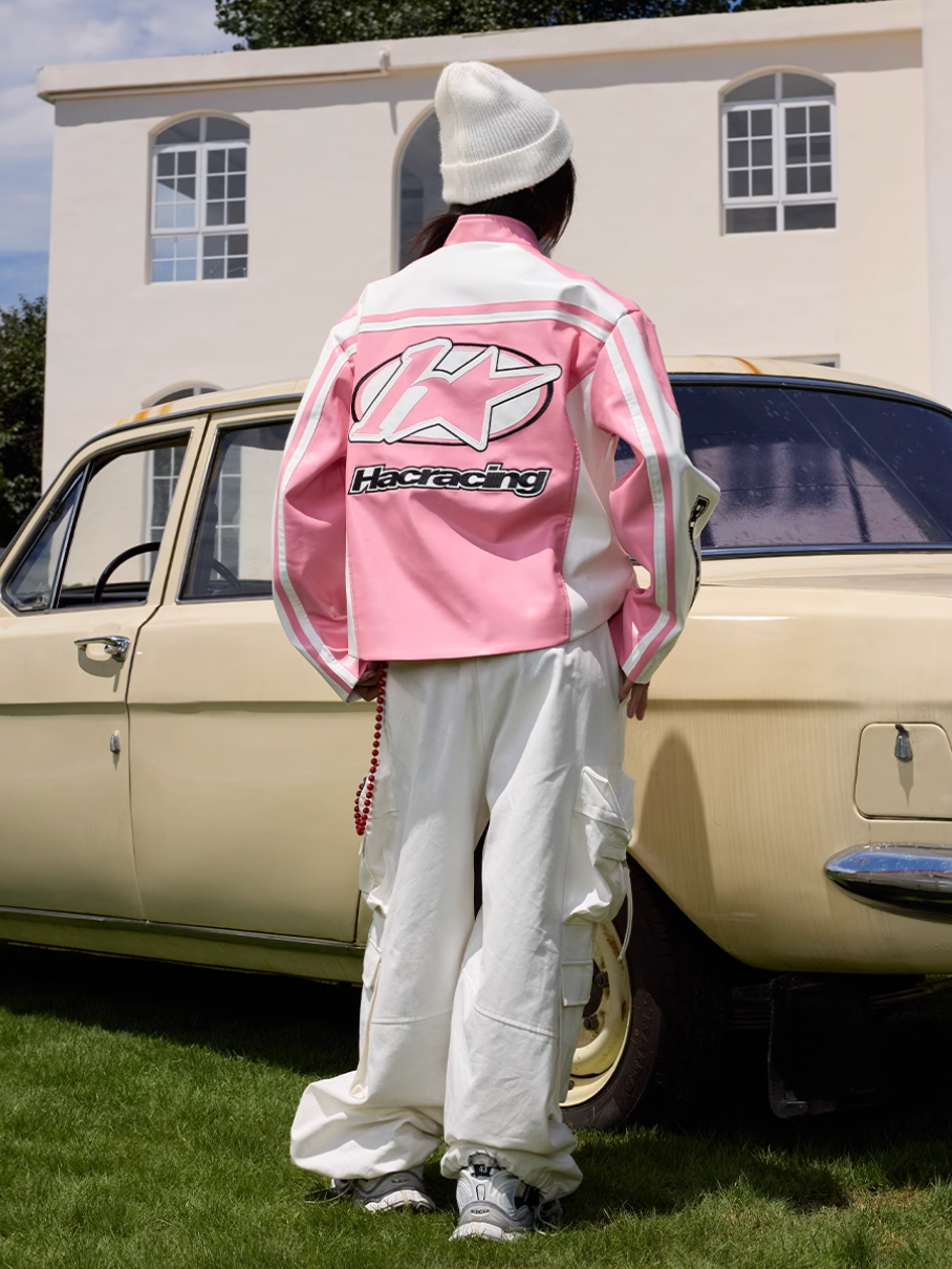 Harsh and Cruel Barbie Pink Embroidered Racing Jacket | Face 3 Face