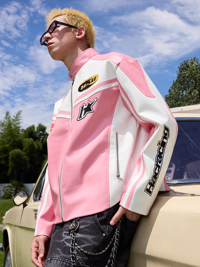 Harsh and Cruel Barbie Pink Embroidered Racing Jacket | Face 3 Face