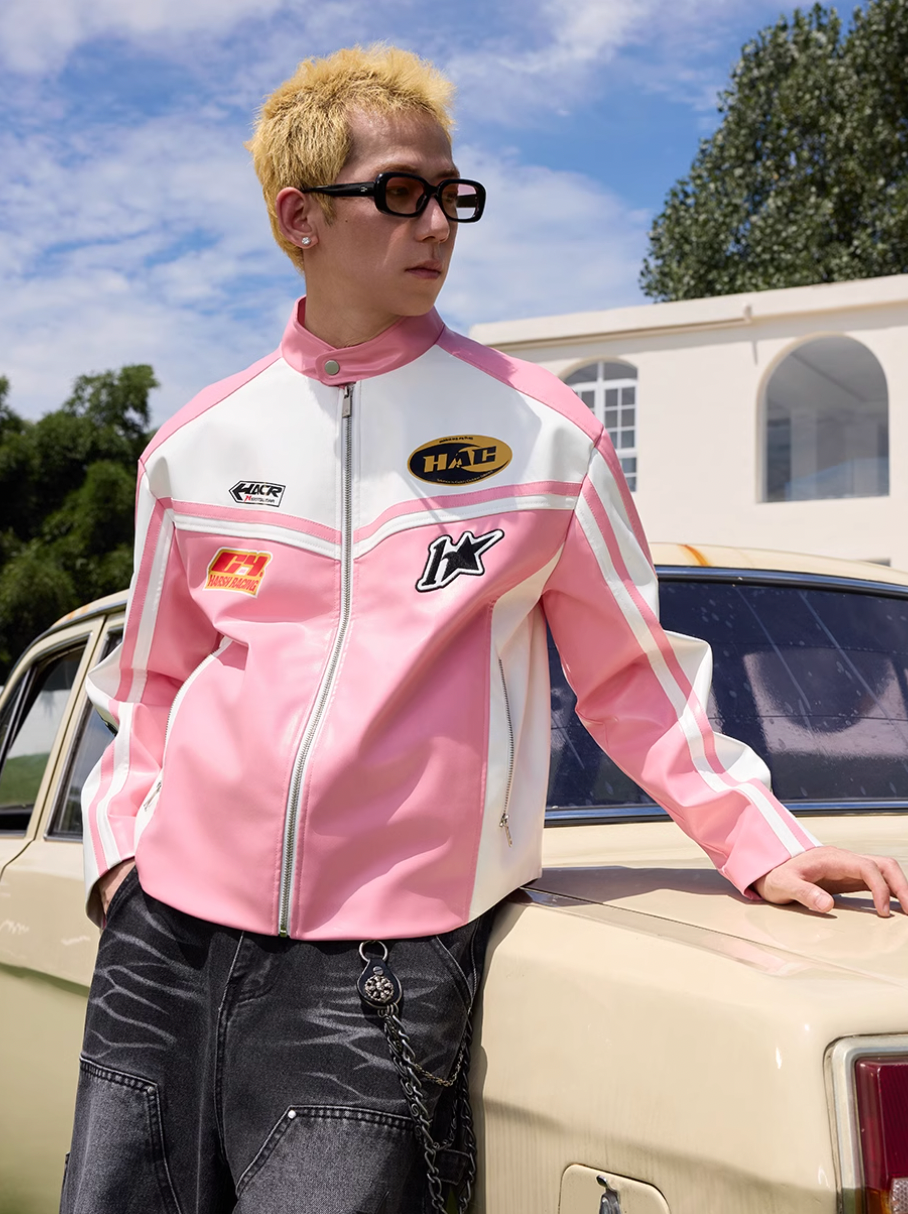 Harsh and Cruel Barbie Pink Embroidered Racing Jacket | Face 3 Face