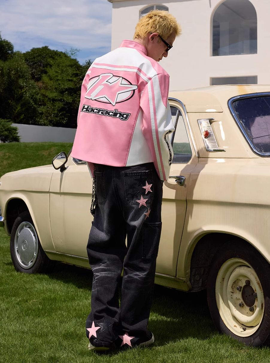 Harsh and Cruel Barbie Pink Embroidered Racing Jacket | Face 3 Face