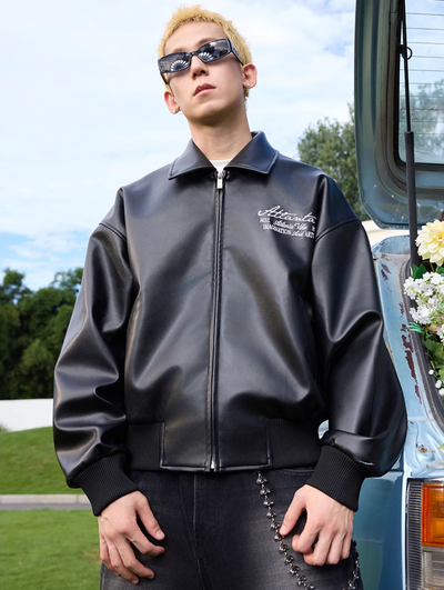 Harsh and Cruel Retro Pearl Embroidered Leather Jacket | Face 3 Face