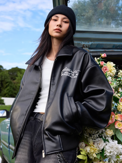 Harsh and Cruel Retro Pearl Embroidered Leather Jacket | Face 3 Face