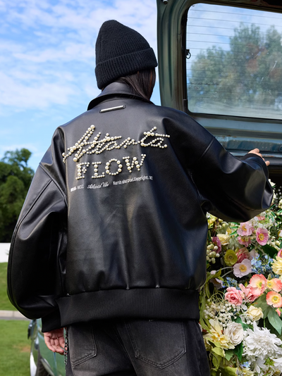 Harsh and Cruel Retro Pearl Embroidered Leather Jacket | Face 3 Face