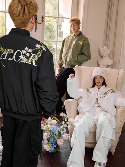 Harsh and Cruel Floral Text Embroidered Bomber Jacket | Face 3 Face