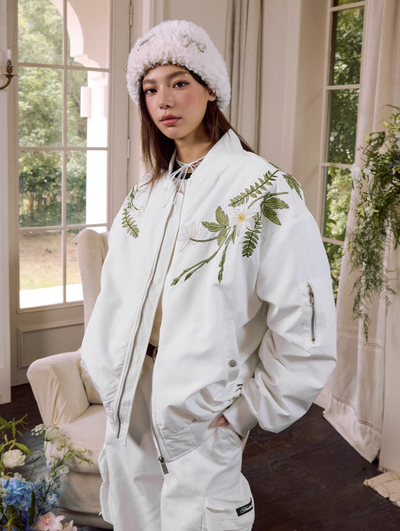 Harsh and Cruel Floral Text Embroidered Bomber Jacket | Face 3 Face