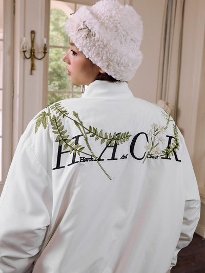 Harsh and Cruel Floral Text Embroidered Bomber Jacket | Face 3 Face