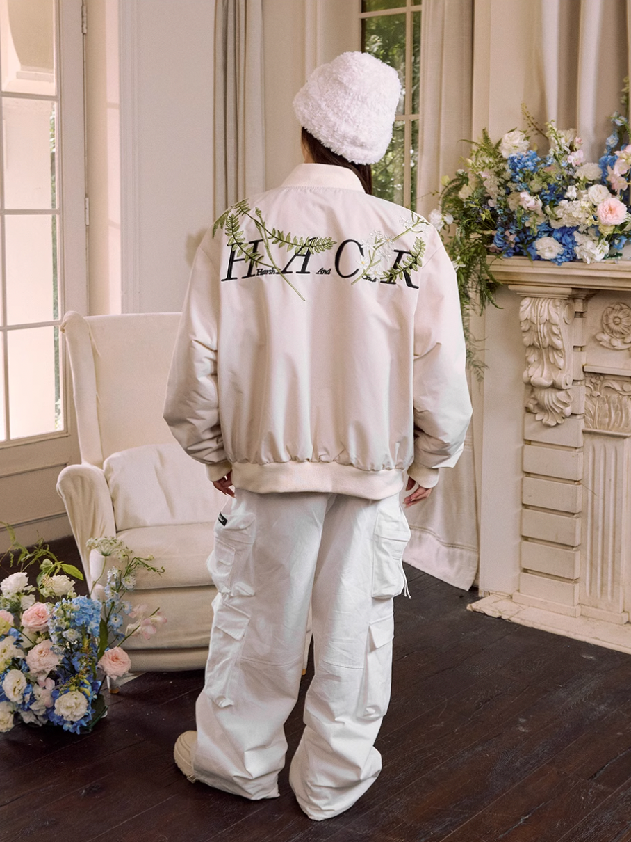 Harsh and Cruel Floral Text Embroidered Bomber Jacket | Face 3 Face