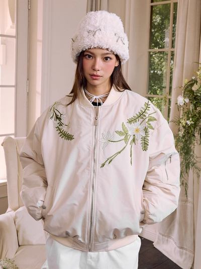 Harsh and Cruel Floral Text Embroidered Bomber Jacket | Face 3 Face