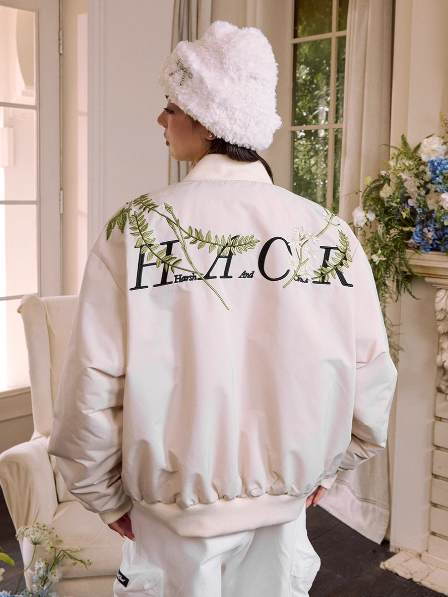 Harsh and Cruel Floral Text Embroidered Bomber Jacket | Face 3 Face