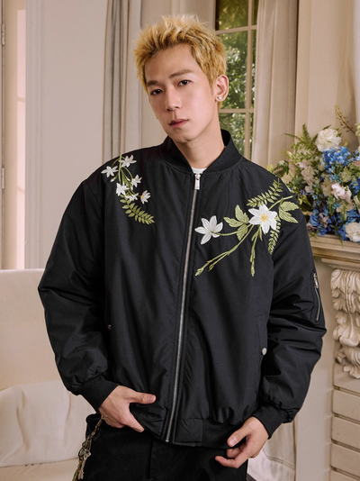 Harsh and Cruel Floral Text Embroidered Bomber Jacket | Face 3 Face