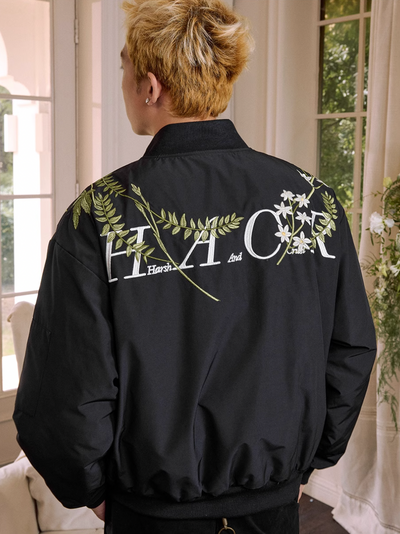 Harsh and Cruel Floral Text Embroidered Bomber Jacket | Face 3 Face