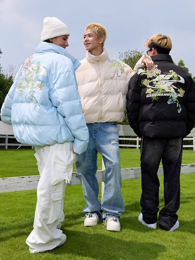 Harsh and Cruel Floral Logo Embroidered Puffer Jacket | Face 3 Face