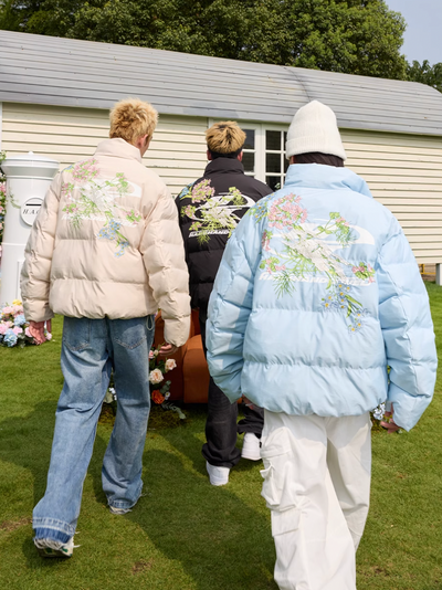 Harsh and Cruel Floral Logo Embroidered Puffer Jacket | Face 3 Face