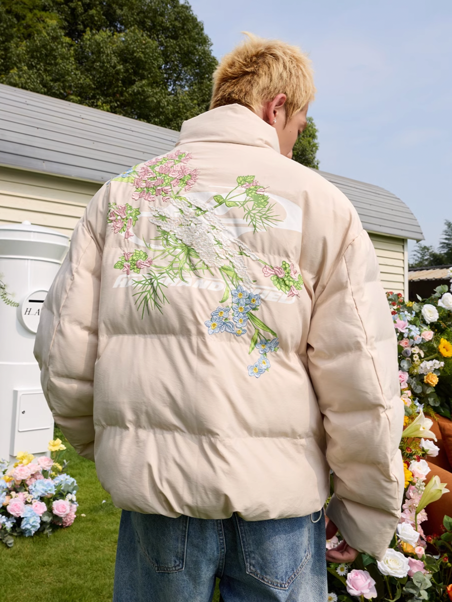 Harsh and Cruel Floral Logo Embroidered Puffer Jacket | Face 3 Face