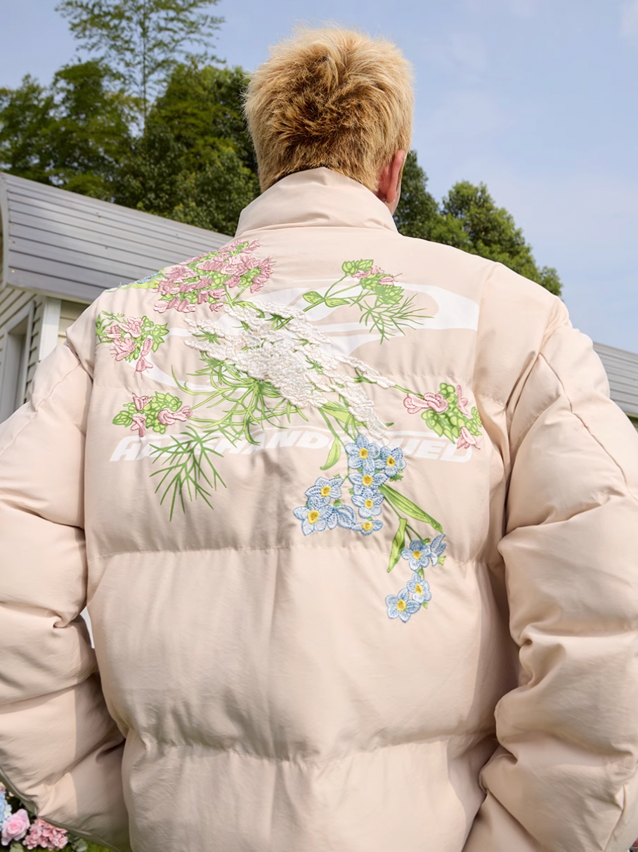 Harsh and Cruel Floral Logo Embroidered Puffer Jacket | Face 3 Face