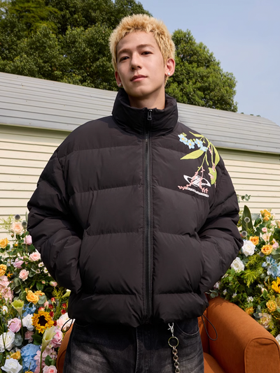 Harsh and Cruel Floral Logo Embroidered Puffer Jacket | Face 3 Face