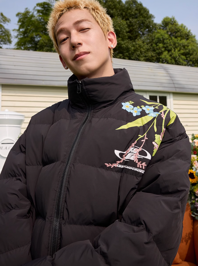 Harsh and Cruel Floral Logo Embroidered Puffer Jacket | Face 3 Face