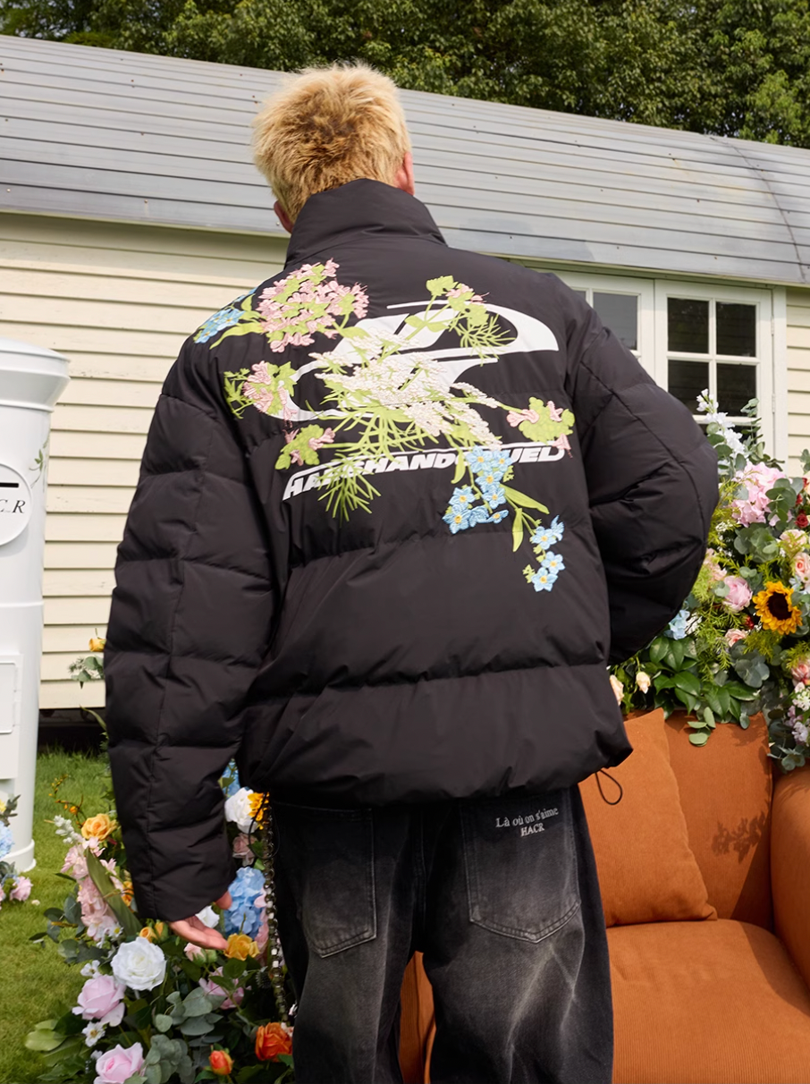 Harsh and Cruel Floral Logo Embroidered Puffer Jacket | Face 3 Face