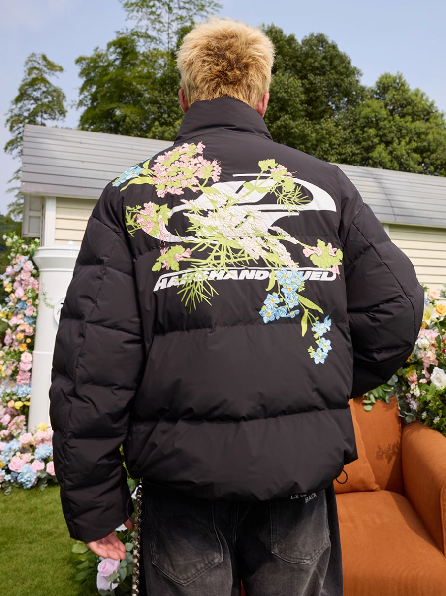 Harsh and Cruel Floral Logo Embroidered Puffer Jacket | Face 3 Face