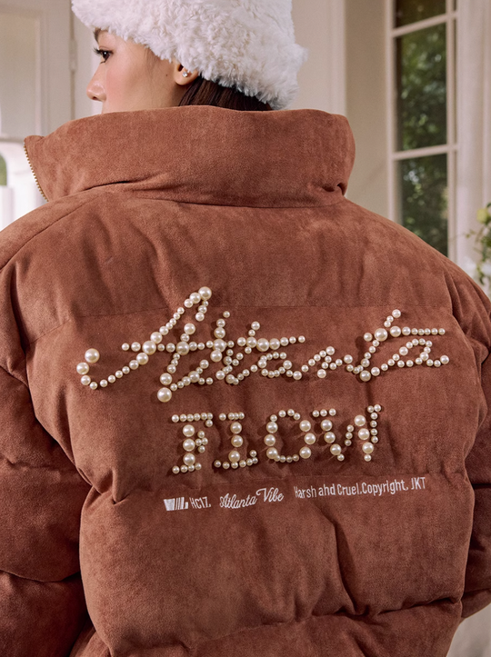 Harsh and Cruel Basic Pearl Embroidered Suede Puffer Jacket | Face 3 Face