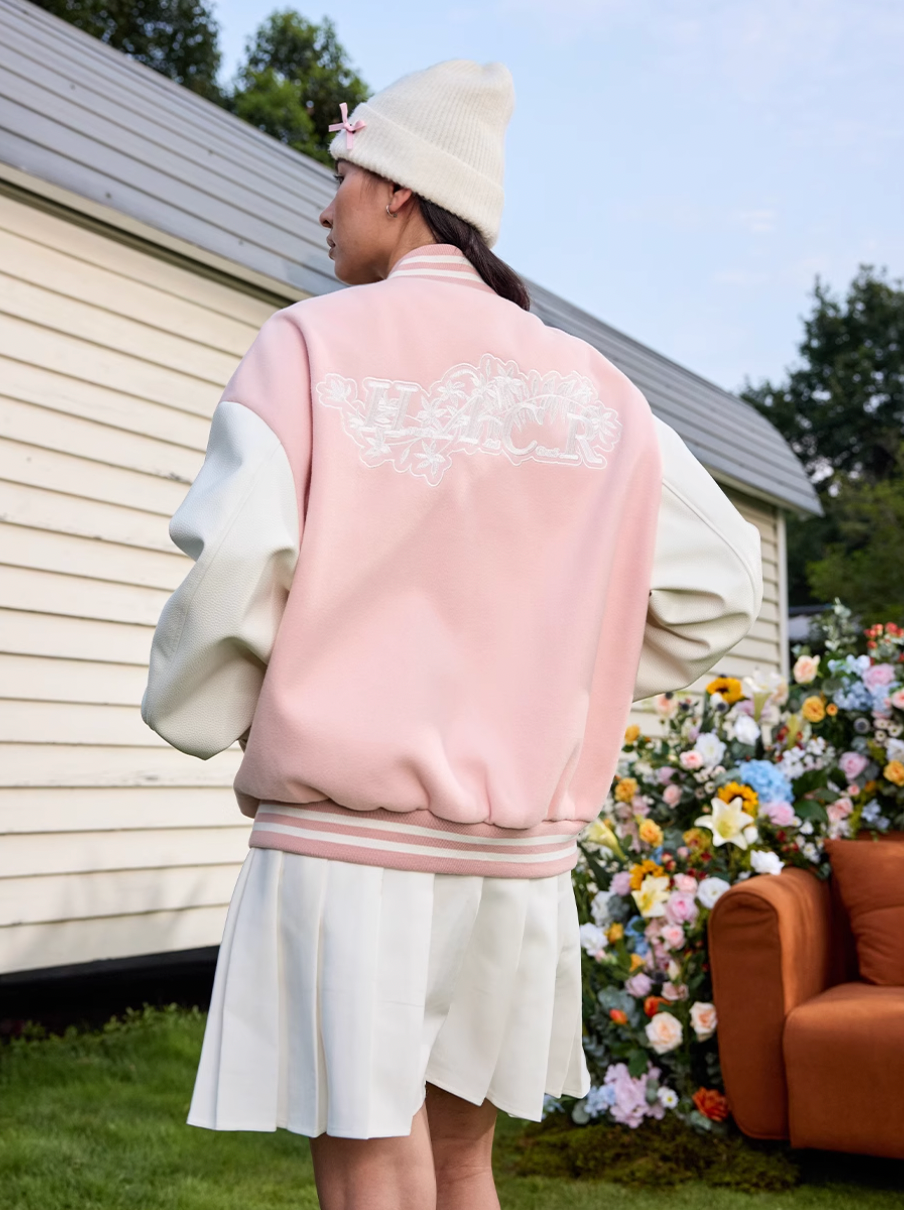 Harsh and Cruel White Lace Floral Embroidered Baseball Jacket | Face 3 Face