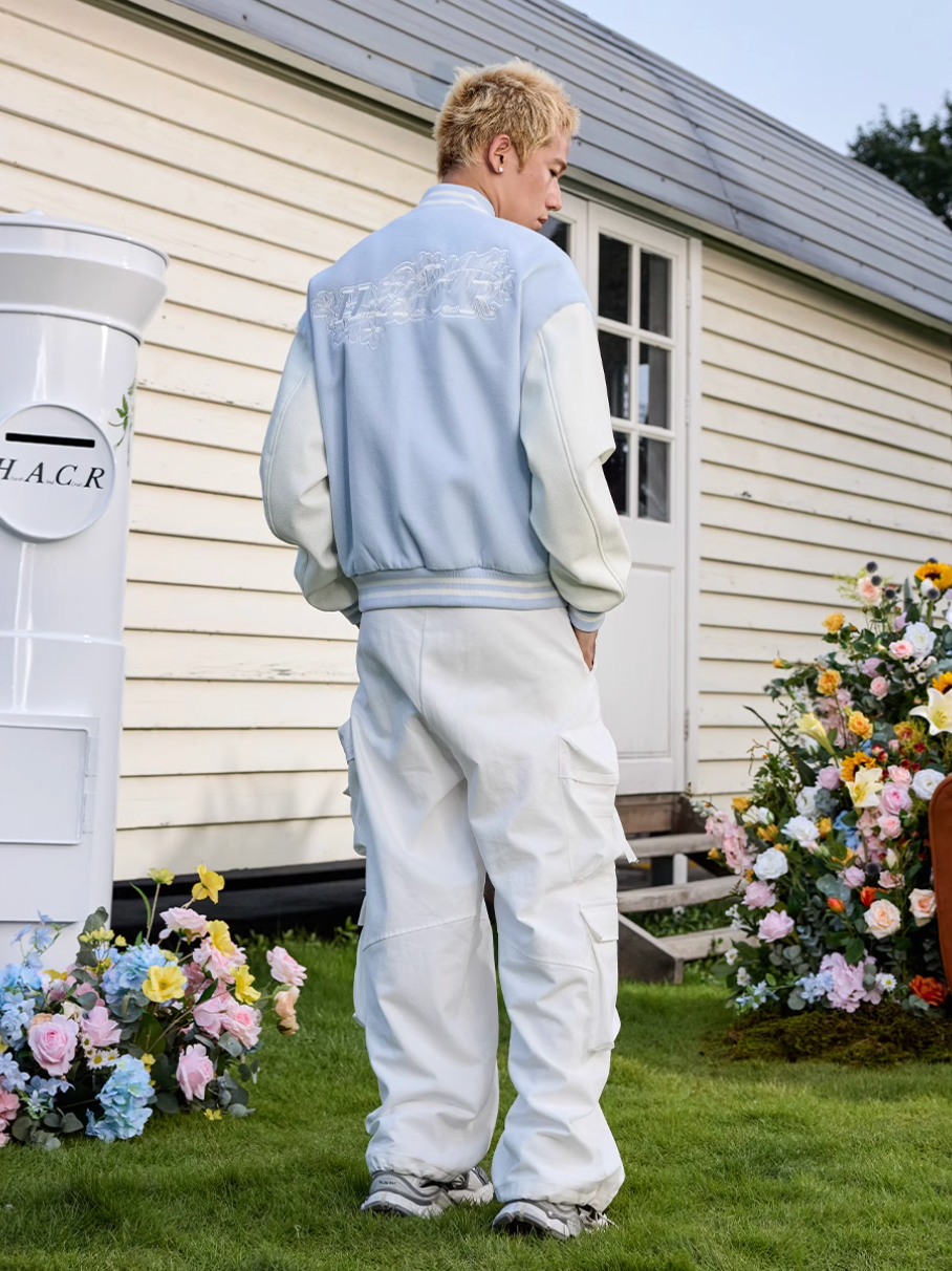 Harsh and Cruel White Lace Floral Embroidered Baseball Jacket | Face 3 Face