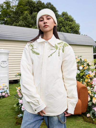 Harsh and Cruel Minimalist Floral Embroidered Down Shirt Jacket | Face 3 Face