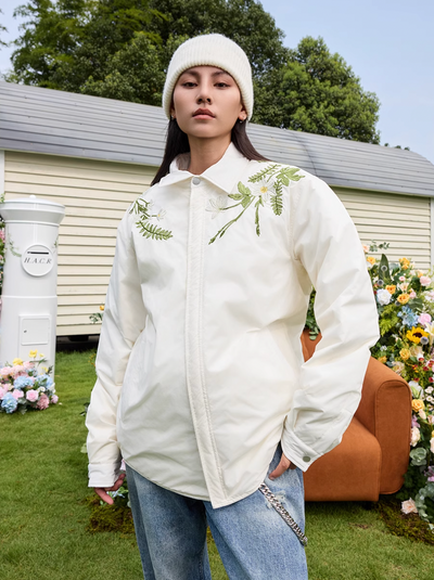 Harsh and Cruel Minimalist Floral Embroidered Down Shirt Jacket | Face 3 Face