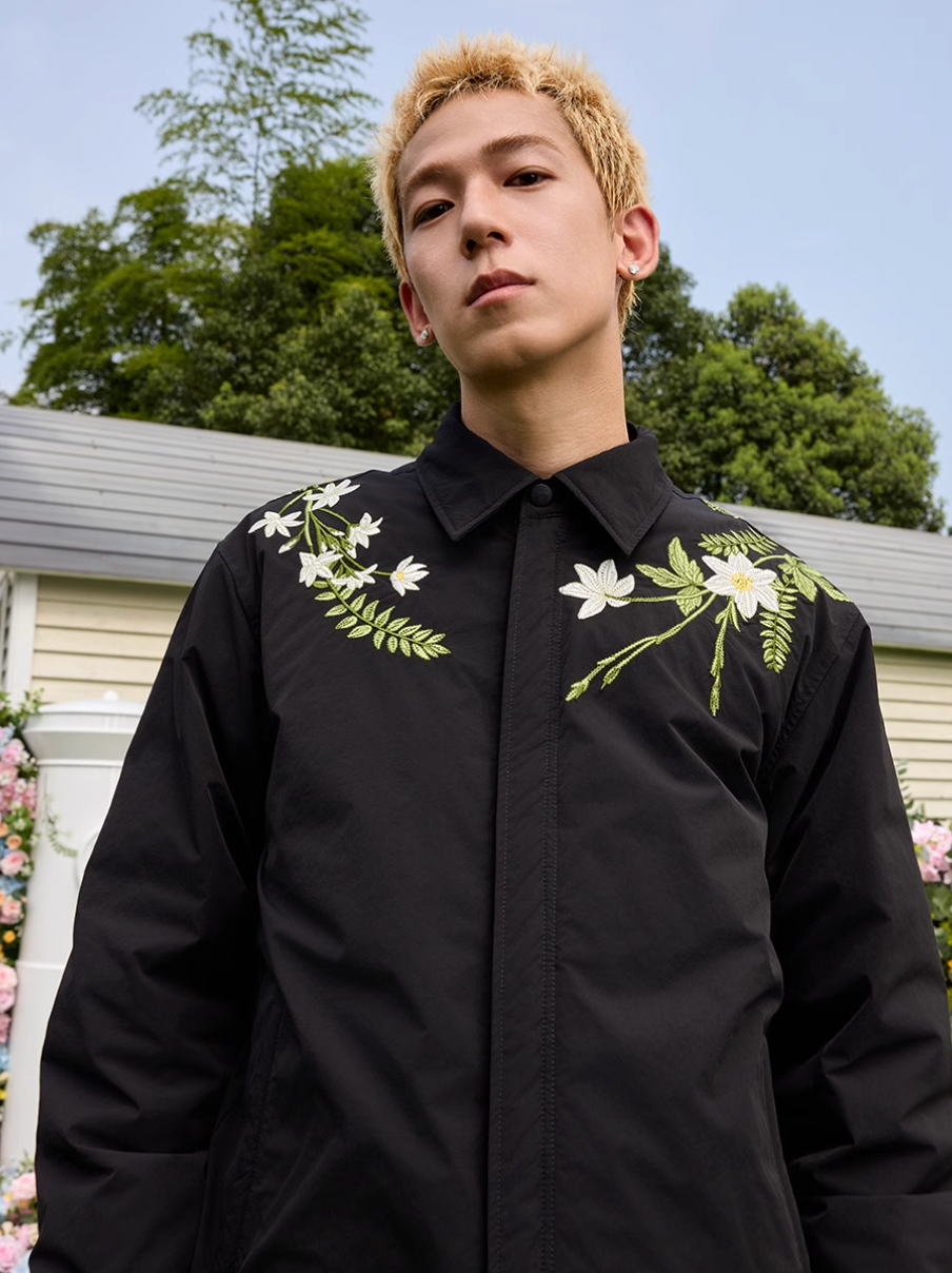 Harsh and Cruel Minimalist Floral Embroidered Down Shirt Jacket | Face 3 Face