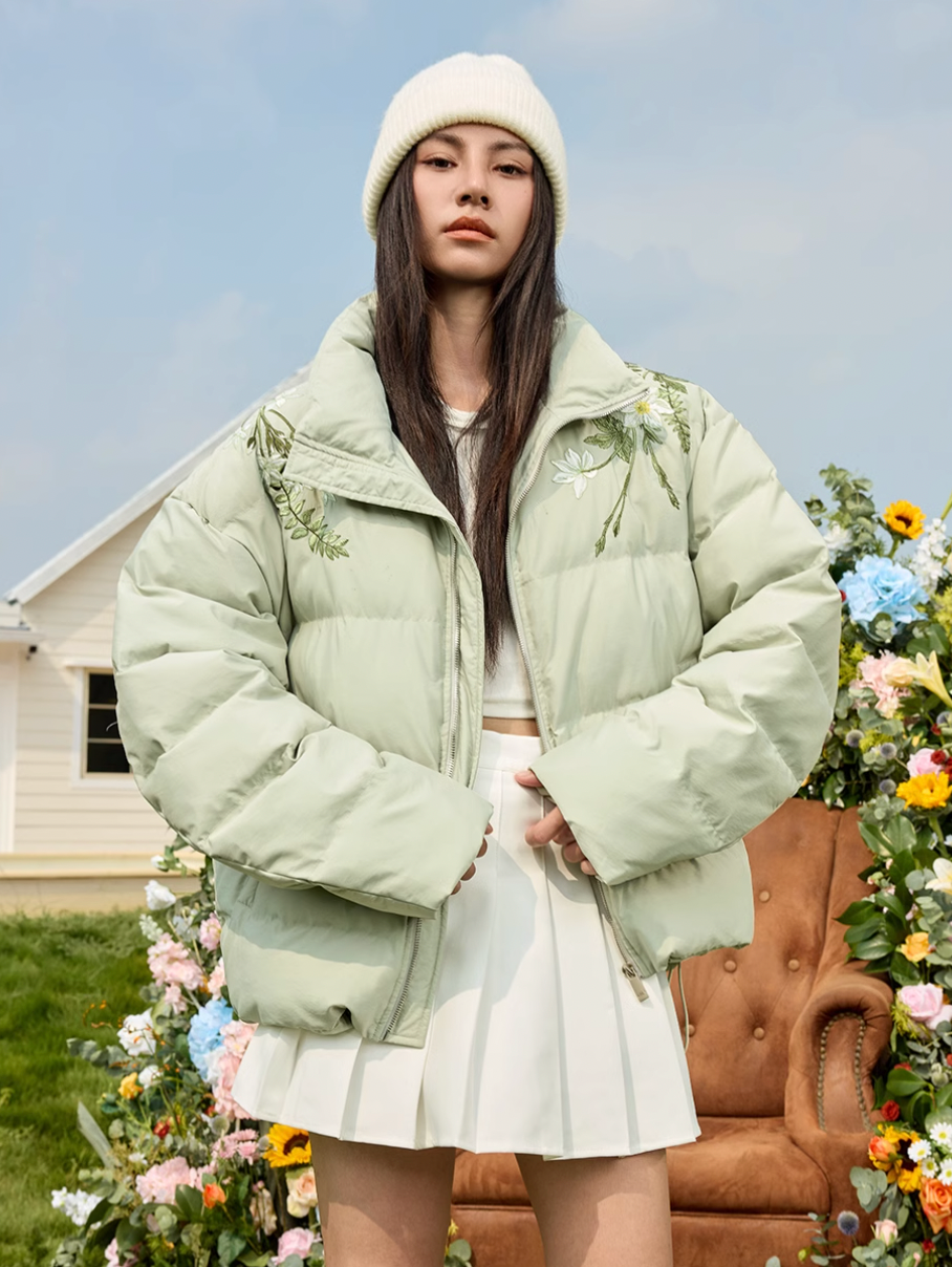 Harsh and Cruel Floral Pearl Embroidery Down Jacket | Face 3 Face