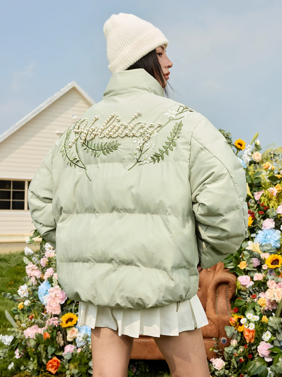 Harsh and Cruel Floral Pearl Embroidery Down Jacket | Face 3 Face