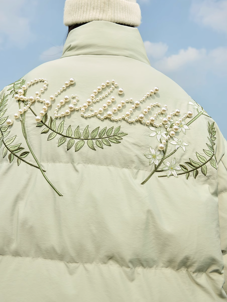 Harsh and Cruel Floral Pearl Embroidery Down Jacket | Face 3 Face