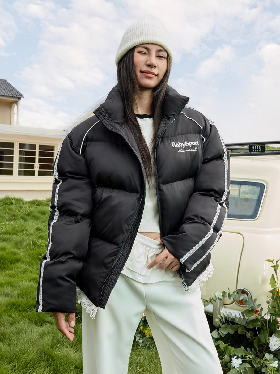 Harsh and Cruel Lace Patchwork Sport Down Jacket | Face 3 Face