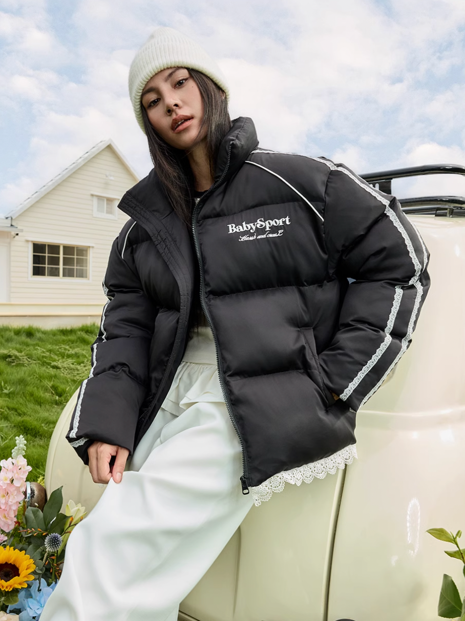 Harsh and Cruel Lace Patchwork Sport Down Jacket | Face 3 Face