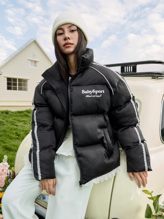 Harsh and Cruel Lace Patchwork Sport Down Jacket | Face 3 Face