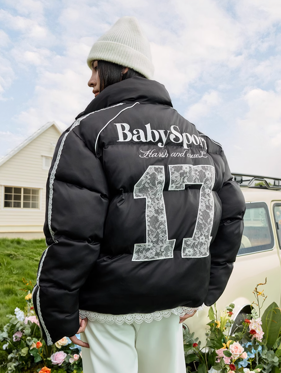 Harsh and Cruel Lace Patchwork Sport Down Jacket | Face 3 Face