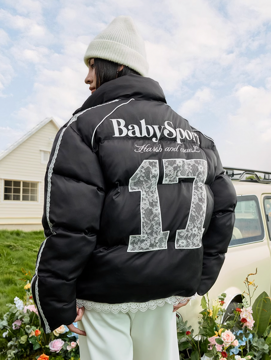 Harsh and Cruel Lace Patchwork Sport Down Jacket | Face 3 Face