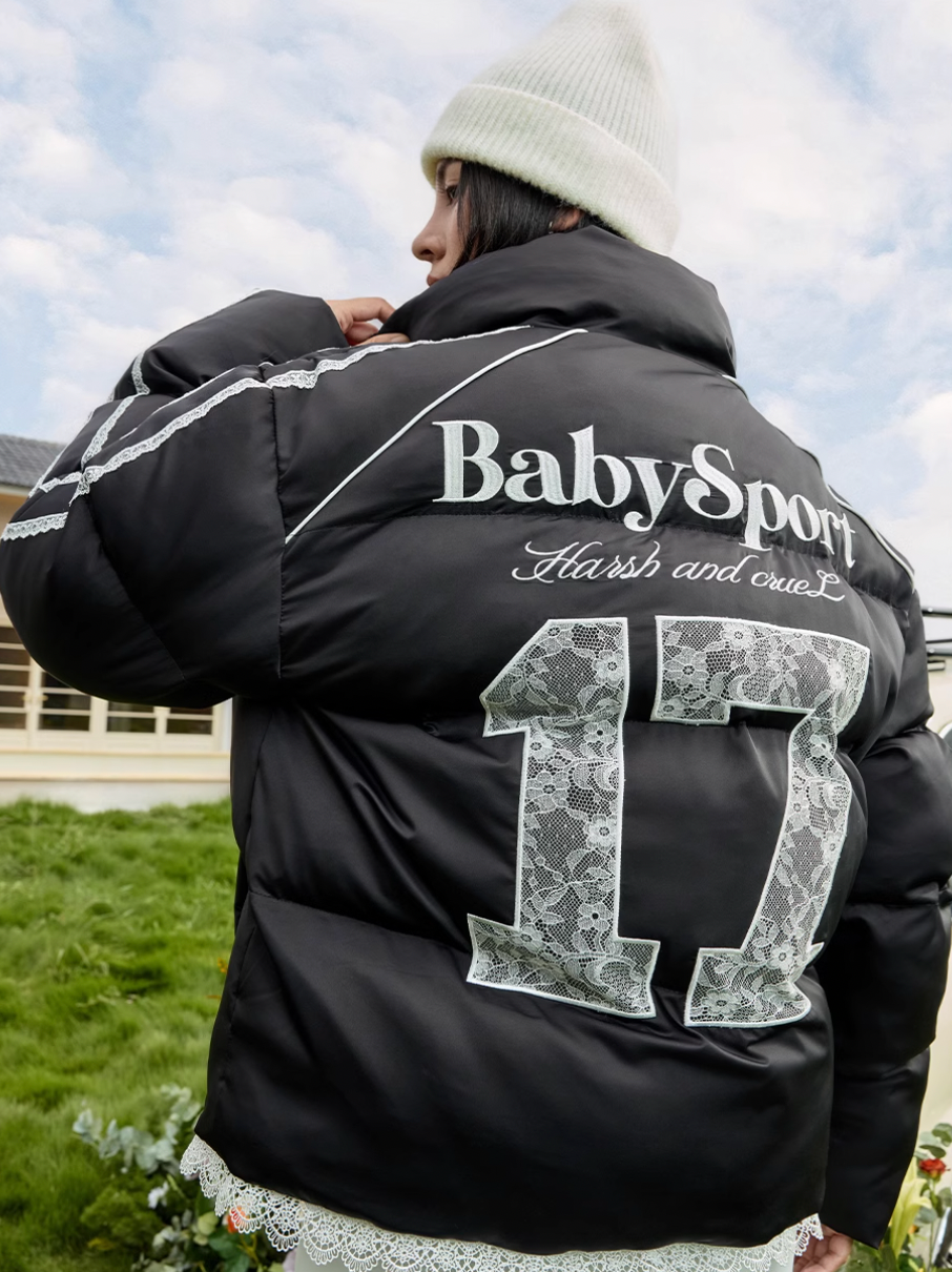 Harsh and Cruel Lace Patchwork Sport Down Jacket | Face 3 Face