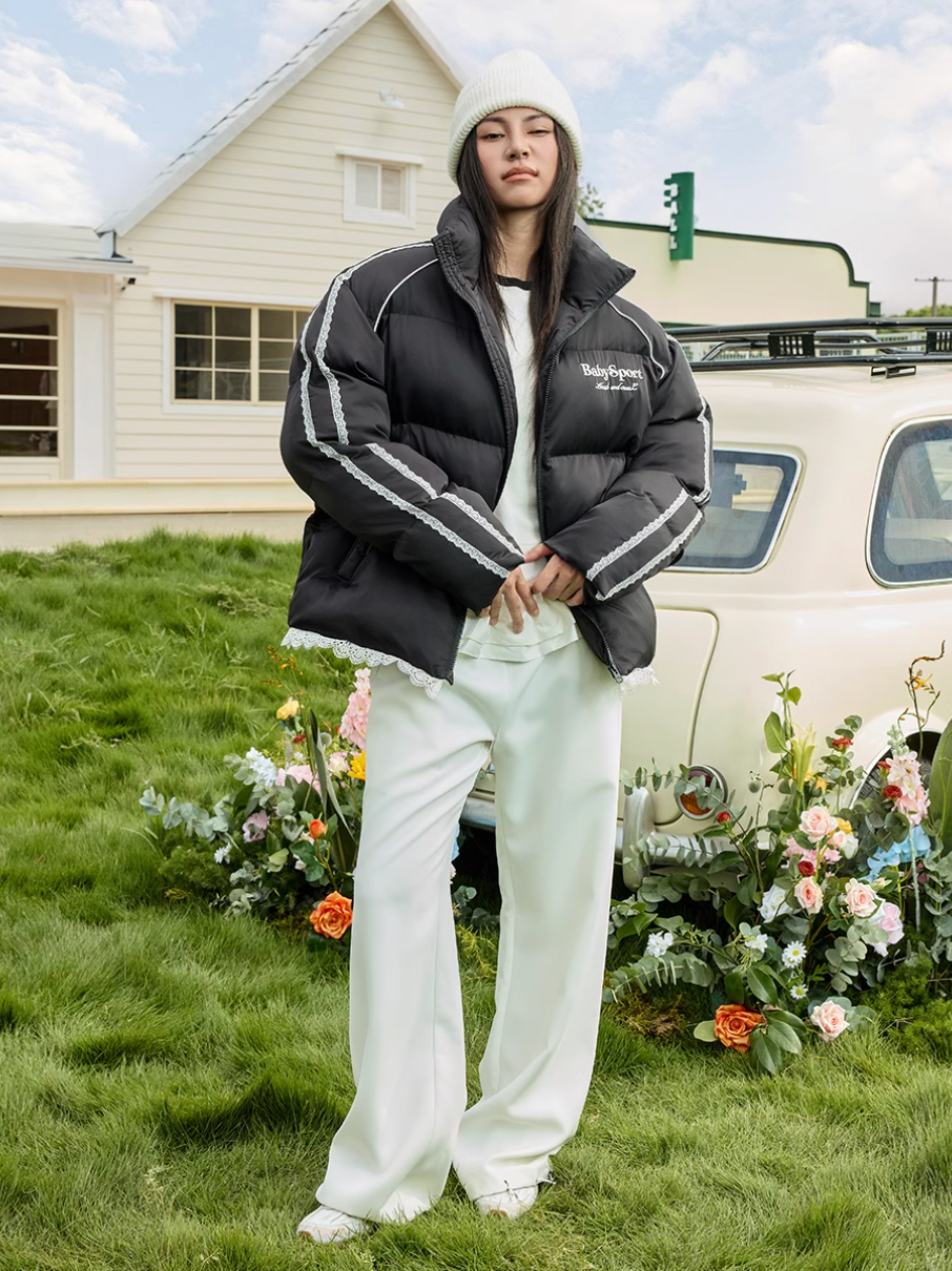 Harsh and Cruel Lace Patchwork Sport Down Jacket | Face 3 Face