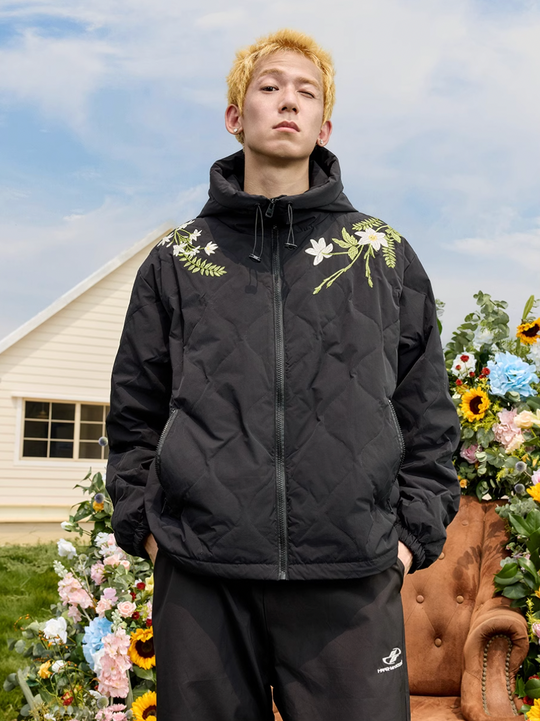 Harsh and Cruel Floral Quilted Hooded Down Jacket | Face 3 Face