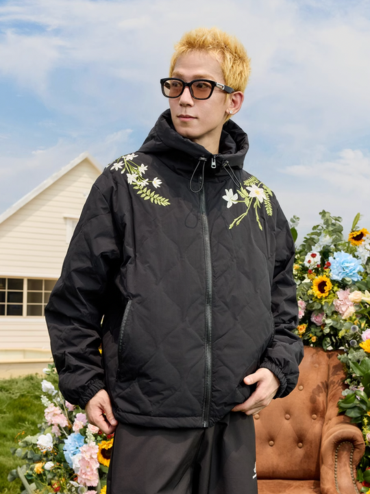 Harsh and Cruel Floral Quilted Hooded Down Jacket | Face 3 Face