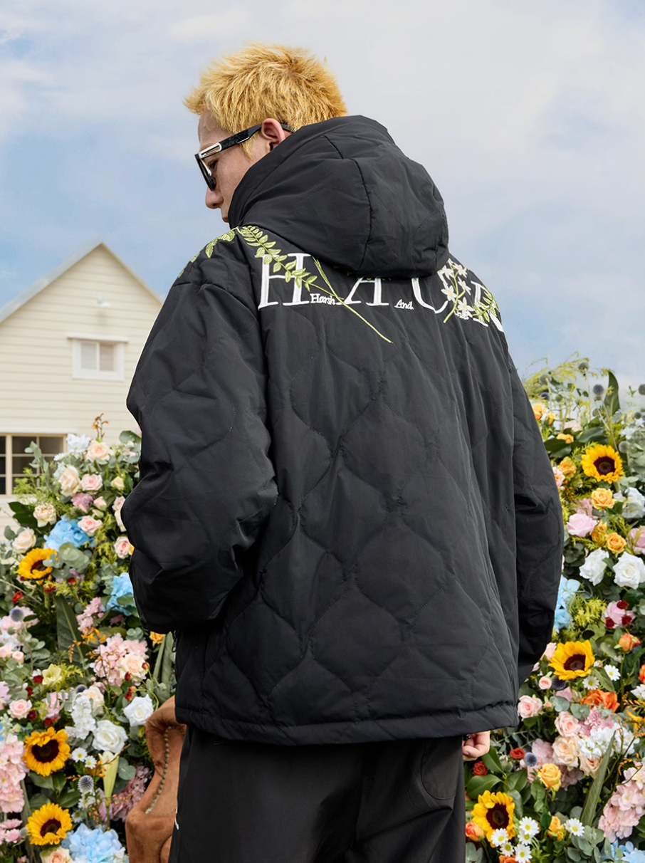 Harsh and Cruel Floral Quilted Hooded Down Jacket | Face 3 Face