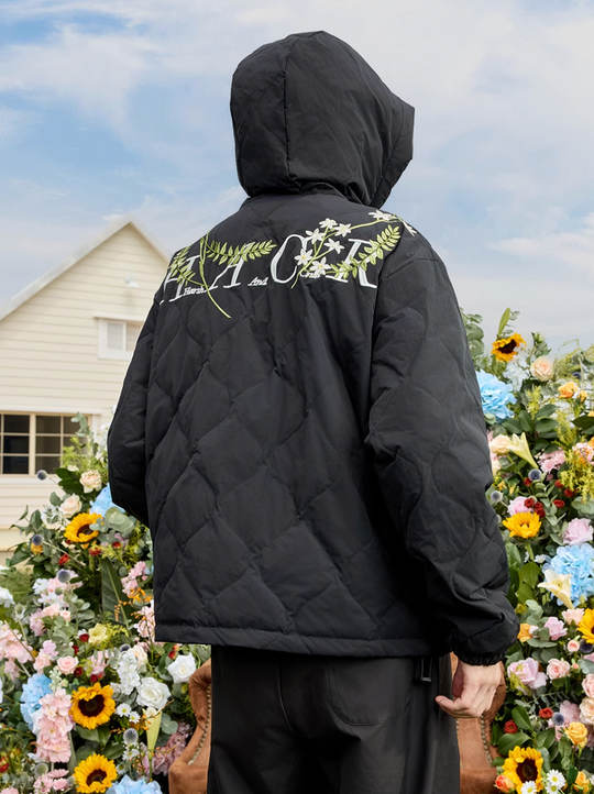 Harsh and Cruel Floral Quilted Hooded Down Jacket | Face 3 Face