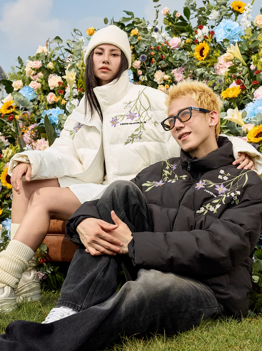 Harsh and Cruel Floral Embroidery Zip HACR Down Jacket | Face 3 Face