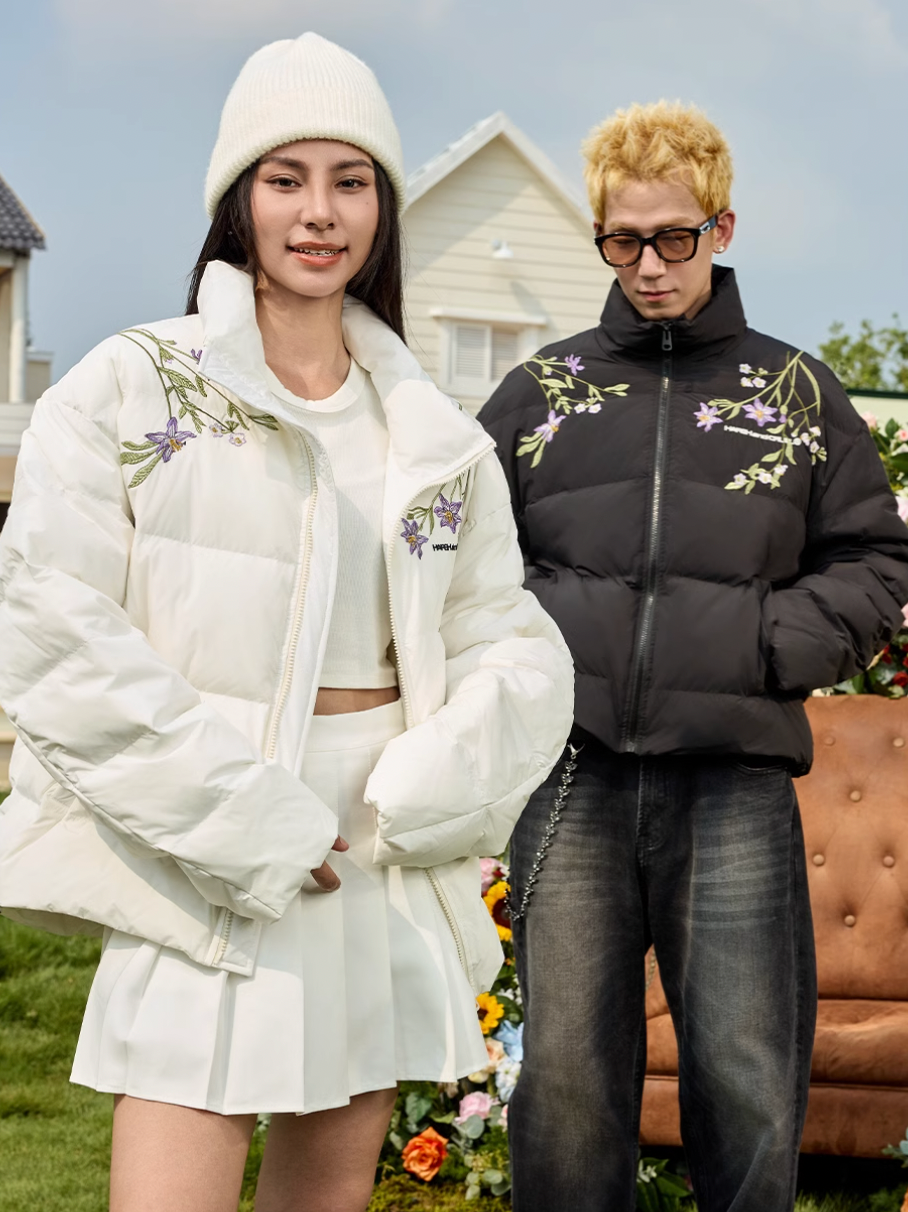 Harsh and Cruel Floral Embroidery Zip HACR Down Jacket | Face 3 Face