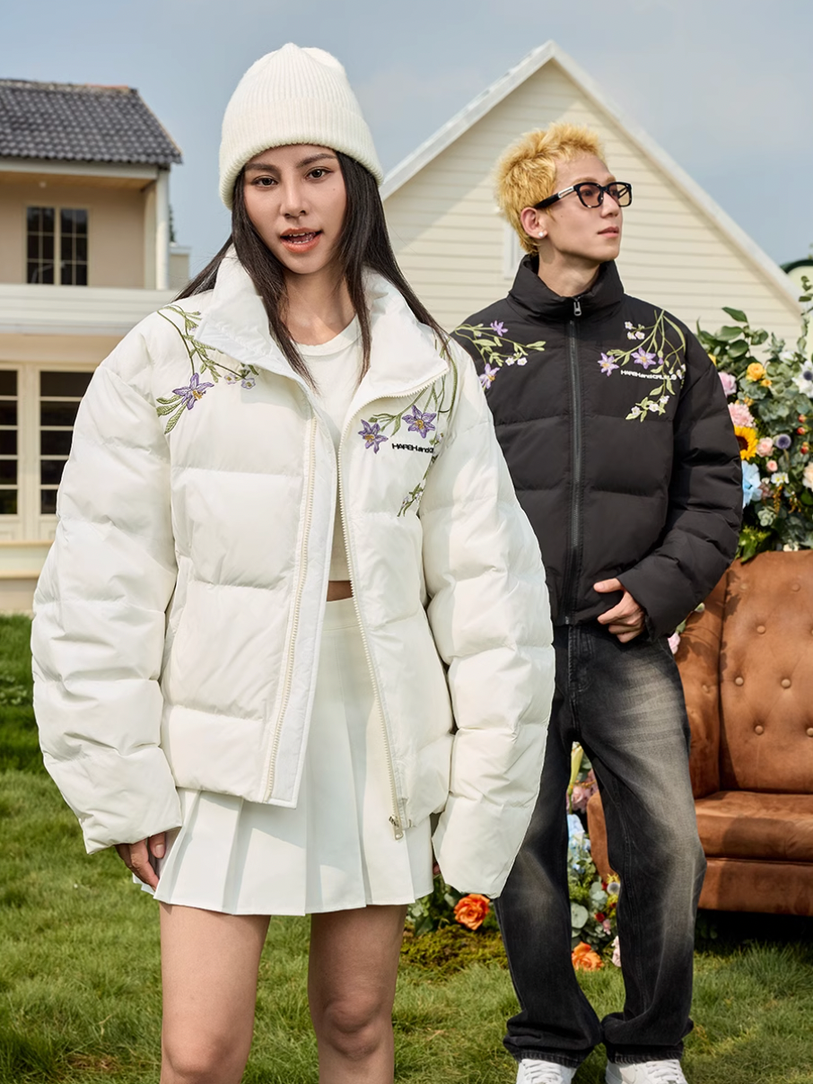 Harsh and Cruel Floral Embroidery Zip HACR Down Jacket | Face 3 Face