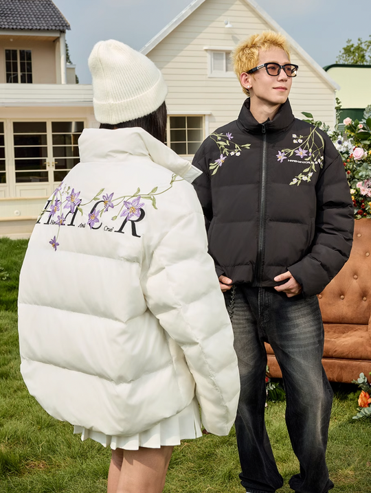 Harsh and Cruel Floral Embroidery Zip HACR Down Jacket | Face 3 Face